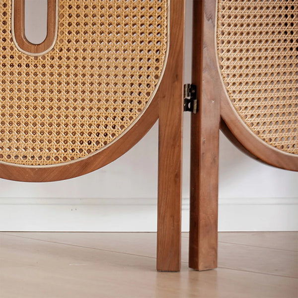 Beige and Brown Rattan with Solid Wood 4-Panel Folding Room Divider  Wooden Bazar