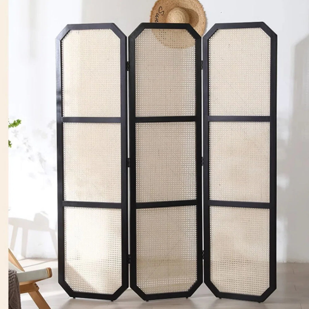 Panel Black Solid Wood Folding Room Divider  Wooden Bazar