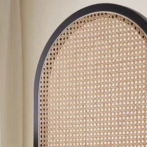 Panel Black Solid Wood and Rattan Folding Room Divider, Privacy Screen  Wooden Bazar