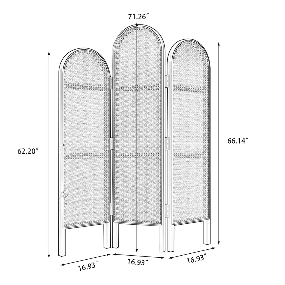 Panel Black Solid Wood and Rattan Folding Room Divider, Privacy Screen  Wooden Bazar