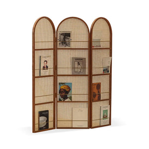 3-Panel Black Wicker Solid Wood Folding Room Divider  Wooden Bazar
