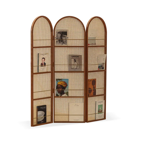 3-Panel Black Wicker Solid Wood Folding Room Divider  Wooden Bazar
