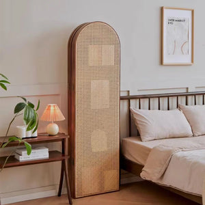 3-Panel Black Wicker Solid Wood Folding Room Divider  Wooden Bazar