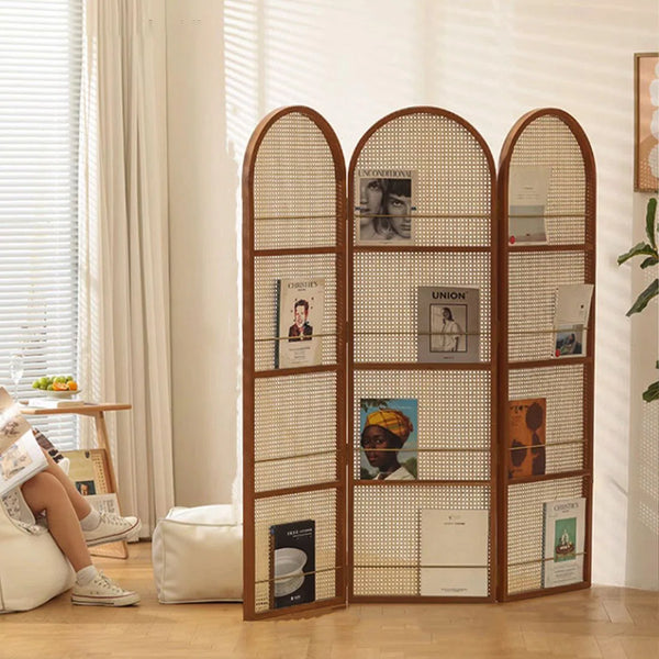 3-Panel Black Wicker Solid Wood Folding Room Divider  Wooden Bazar