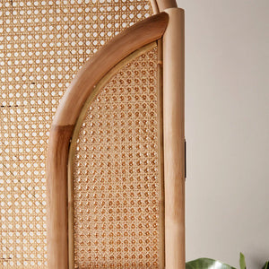 **3-Panel Brown Solid Wood & Rattan Folding Room Divider**  Wooden Bazar