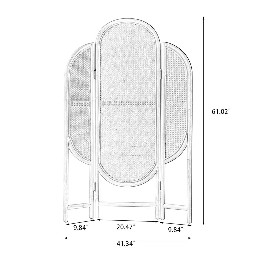 **3-Panel Brown Solid Wood & Rattan Folding Room Divider**  Wooden Bazar