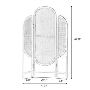 **3-Panel Brown Solid Wood & Rattan Folding Room Divider**  Wooden Bazar
