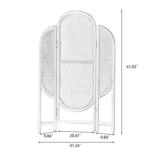 **3-Panel Brown Solid Wood & Rattan Folding Room Divider**  Wooden Bazar
