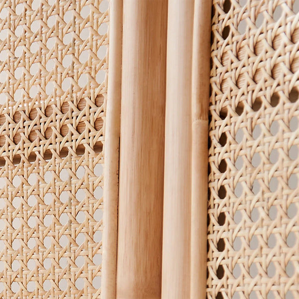 **3-Panel Brown Solid Wood & Rattan Folding Room Divider**  Wooden Bazar