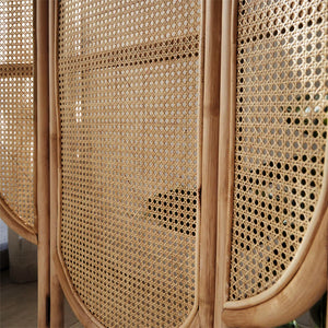 **3-Panel Brown Solid Wood & Rattan Folding Room Divider**  Wooden Bazar