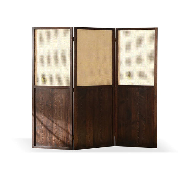 3-Panel Nut-Brown Solid Wood Folding Room Divider   Wooden Bazar