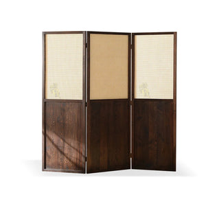 3-Panel Nut-Brown Solid Wood Folding Room Divider   Wooden Bazar