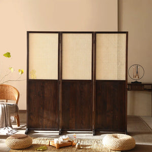 3-Panel Nut-Brown Solid Wood Folding Room Divider   Wooden Bazar