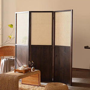 3-Panel Nut-Brown Solid Wood Folding Room Divider   Wooden Bazar