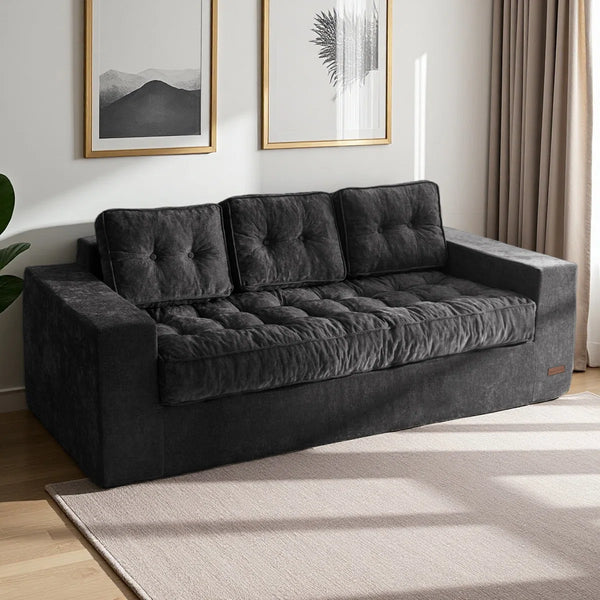 Finlex 3 Seater Chenille Boneless Couch Comfy Sofa - Wooden bazar