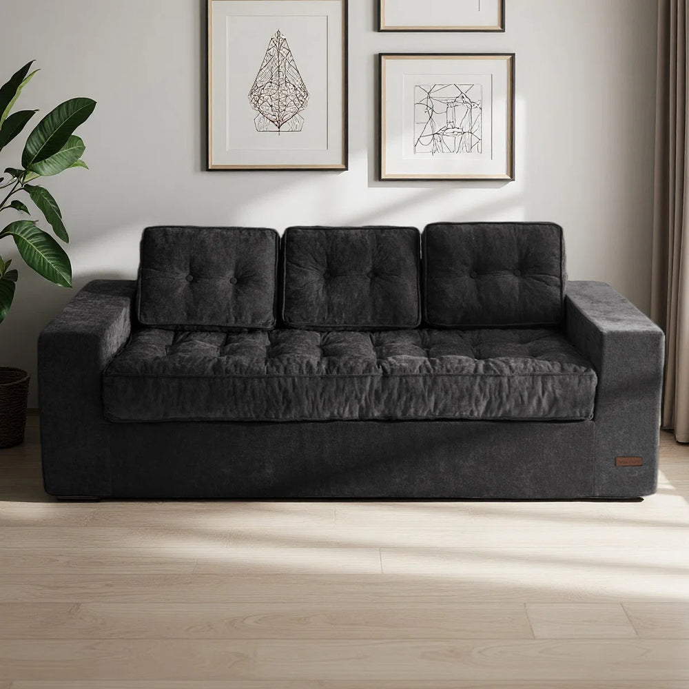 Finlex 3 Seater Chenille Boneless Couch Comfy Sofa - Wooden bazar