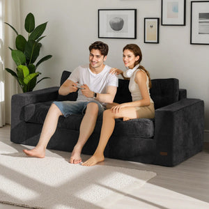 Finlex 3 Seater Chenille Boneless Couch Comfy Sofa - Wooden bazar