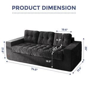 Finlex 3 Seater Chenille Boneless Couch Comfy Sofa - Wooden bazar