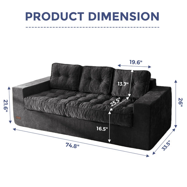 Finlex 3 Seater Chenille Boneless Couch Comfy Sofa - Wooden bazar