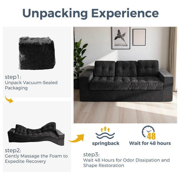 Finlex 3 Seater Chenille Boneless Couch Comfy Sofa - Wooden bazar