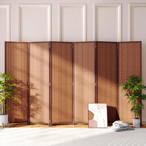 Folding Room Divider with Diamond Double-Weave Privacy Screen, Freestanding Red Brown Panel