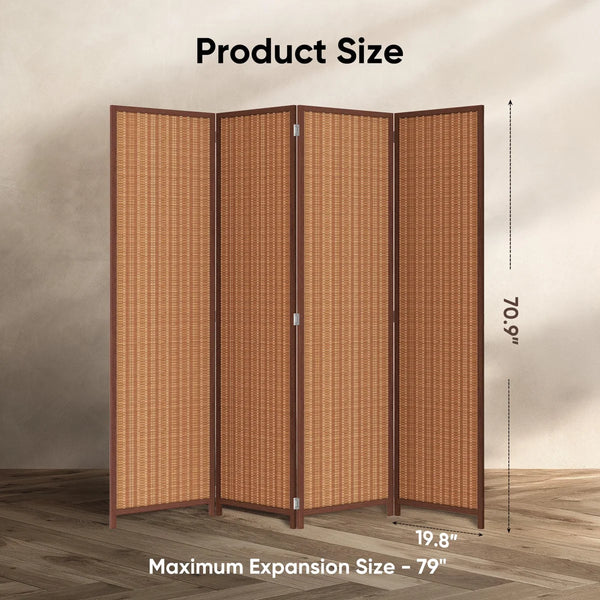 Folding Room Divider with Diamond Double-Weave Privacy Screen, Freestanding Red Brown Panel