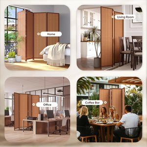 Folding Room Divider with Diamond Double-Weave Privacy Screen, Freestanding Red Brown Panel