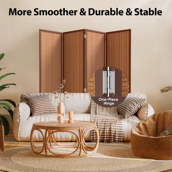 Folding Room Divider with Diamond Double-Weave Privacy Screen, Freestanding Red Brown Panel