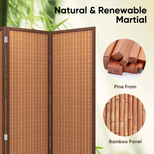Folding Room Divider with Diamond Double-Weave Privacy Screen, Freestanding Red Brown Panel