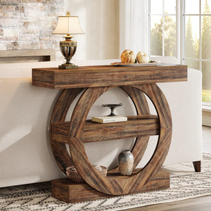 Farmhouse Console Table with 3-Tier Shelves  Wooden Bazar