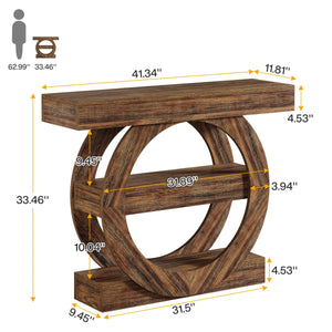 Farmhouse Console Table with 3-Tier Shelves  Wooden Bazar