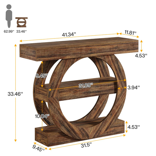 Farmhouse Console Table with 3-Tier Shelves  Wooden Bazar