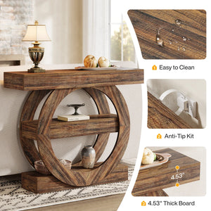 Farmhouse Console Table with 3-Tier Shelves  Wooden Bazar
