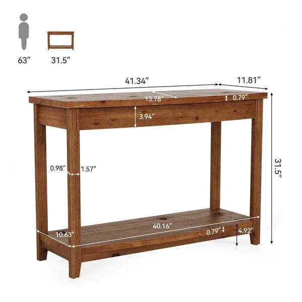Vintage Solid Wood Console Table with Storage Shelf for Entryway, Hallway & Living Room  Wooden Bazar