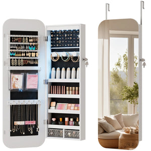 Arched Mirror Jewelry Armoire with LED Lights | Wall/Door Mounted   Wooden Bazar