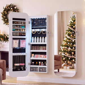 Arched Mirror Jewelry Armoire with LED Lights | Wall/Door Mounted   Wooden Bazar
