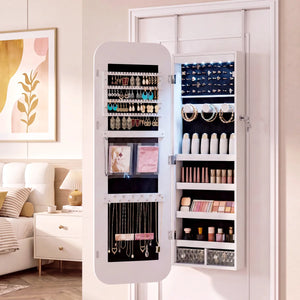 Arched Mirror Jewelry Armoire with LED Lights | Wall/Door Mounted   Wooden Bazar