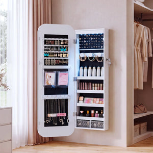 Arched Mirror Jewelry Armoire with LED Lights | Wall/Door Mounted   Wooden Bazar