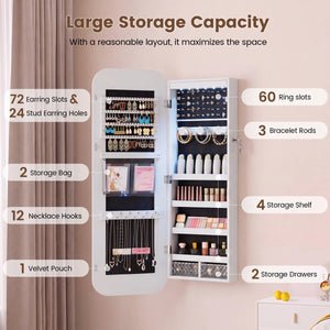 Arched Mirror Jewelry Armoire with LED Lights | Wall/Door Mounted   Wooden Bazar