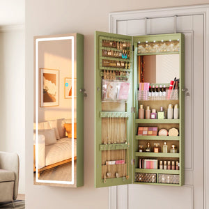 Lighted Mirror Jewelry Armoire with Wall-Mounted Storage Cabine  Wooden Bazar