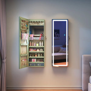 Lighted Mirror Jewelry Armoire with Wall-Mounted Storage Cabine  Wooden Bazar