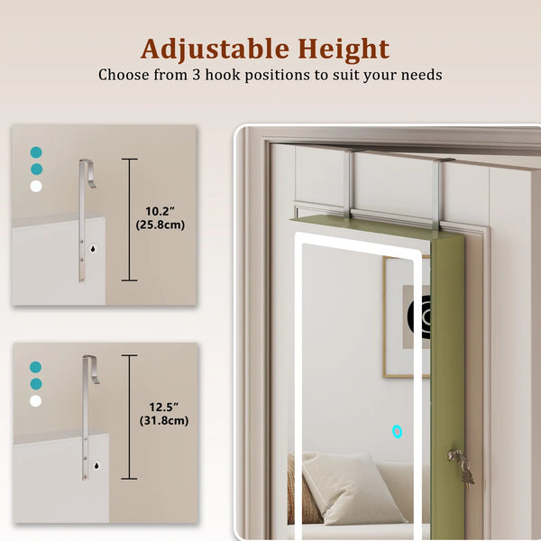 Lighted Mirror Jewelry Armoire with Wall-Mounted Storage Cabine  Wooden Bazar