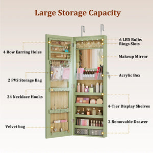 Lighted Mirror Jewelry Armoire with Wall-Mounted Storage Cabine  Wooden Bazar