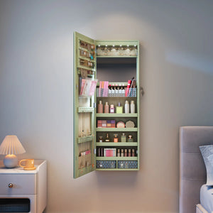 Lighted Mirror Jewelry Armoire with Wall-Mounted Storage Cabine  Wooden Bazar