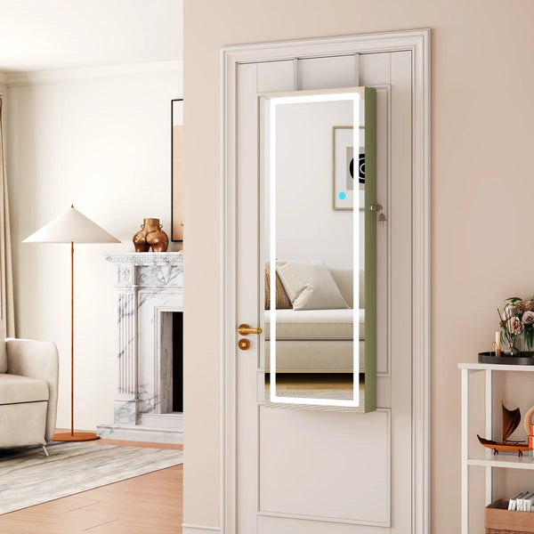 Lighted Mirror Jewelry Armoire with Wall-Mounted Storage Cabine  Wooden Bazar