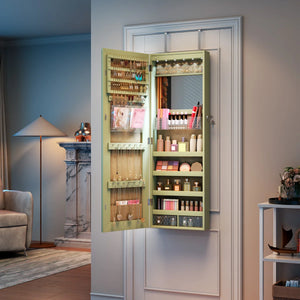 Lighted Mirror Jewelry Armoire with Wall-Mounted Storage Cabine  Wooden Bazar