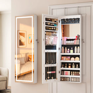 Lighted Mirror Jewelry Armoire with Wall-Mounted Storage Cabine  Wooden Bazar