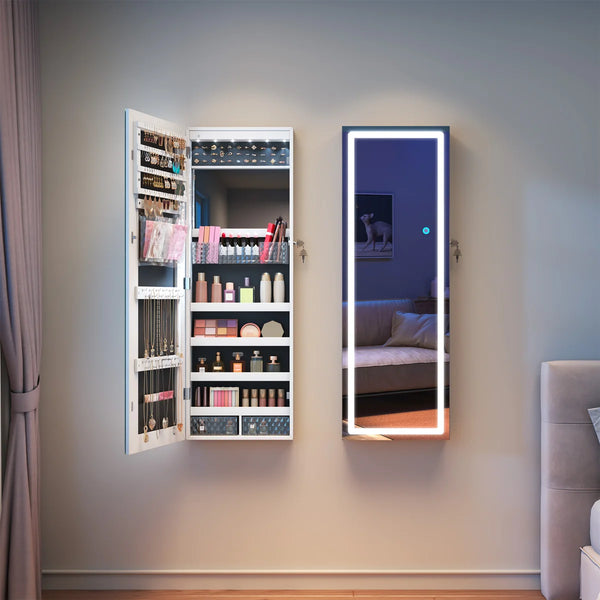 Lighted Mirror Jewelry Armoire with Wall-Mounted Storage Cabine  Wooden Bazar