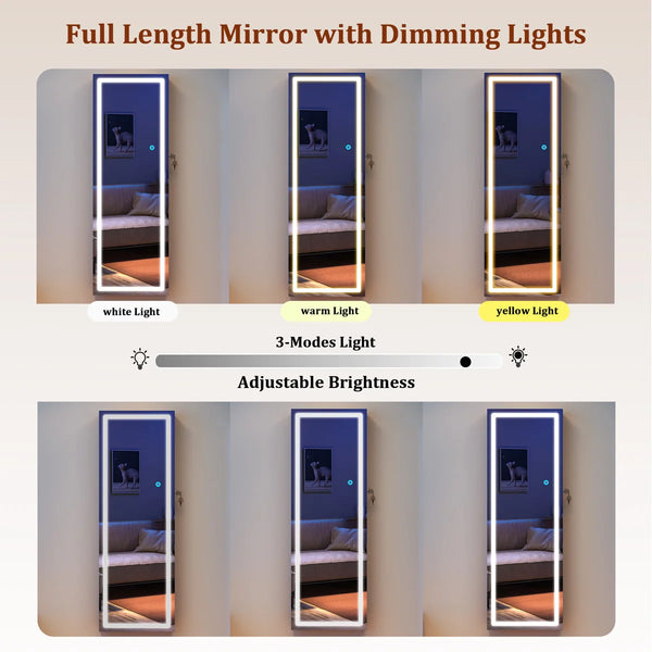 Lighted Mirror Jewelry Armoire with Wall-Mounted Storage Cabine  Wooden Bazar
