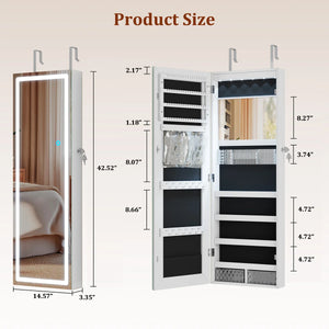 Lighted Mirror Jewelry Armoire with Wall-Mounted Storage Cabine  Wooden Bazar
